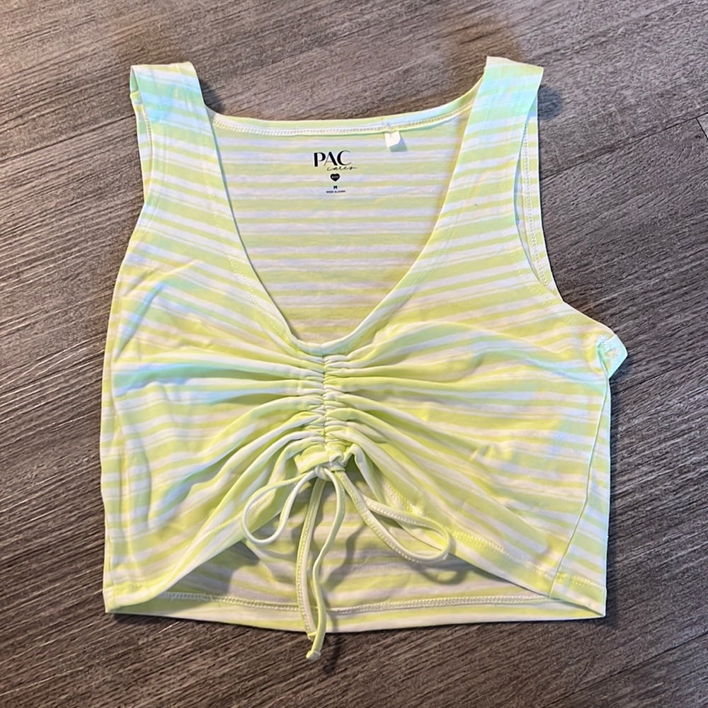 lime green and white striped. scrunched